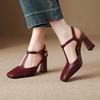Krazing Pot Sheepskin Square Toe Size 41 High Heels Hollow Out Decoration Super High Heels Breathable Autumn Pumps