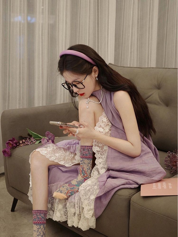 Polyester Lace Sleeveless Dress For Summer Vacation Style Womens Slim Fit Casual