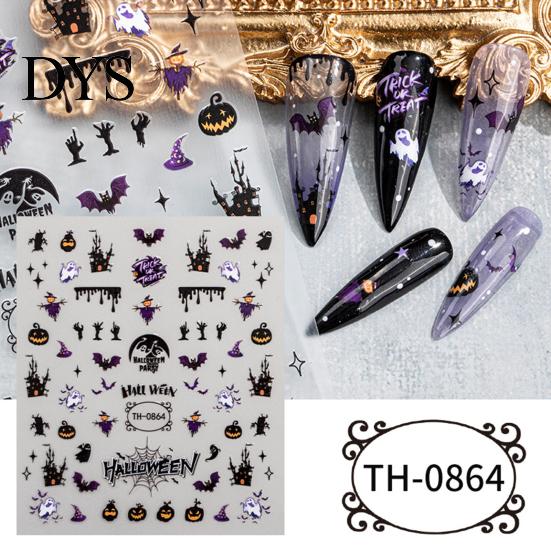 Holiday Themed Nail Stickers 6 Sheets Halloween for Women, Pumpkin Ghost Bat Skull Decals Manicure Decoration Decals, Art Accessories Home Salon Girls