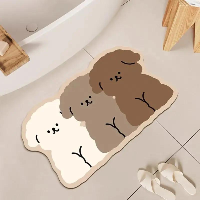 VIKAMA Tri-Color Puppy Diatomaceous Earth Bath Mat, Quick-Dry Non-Slip Bathroom Rug, Pet-Themed Carpet For Bathrooms 40X60cm 15.7X23.6in