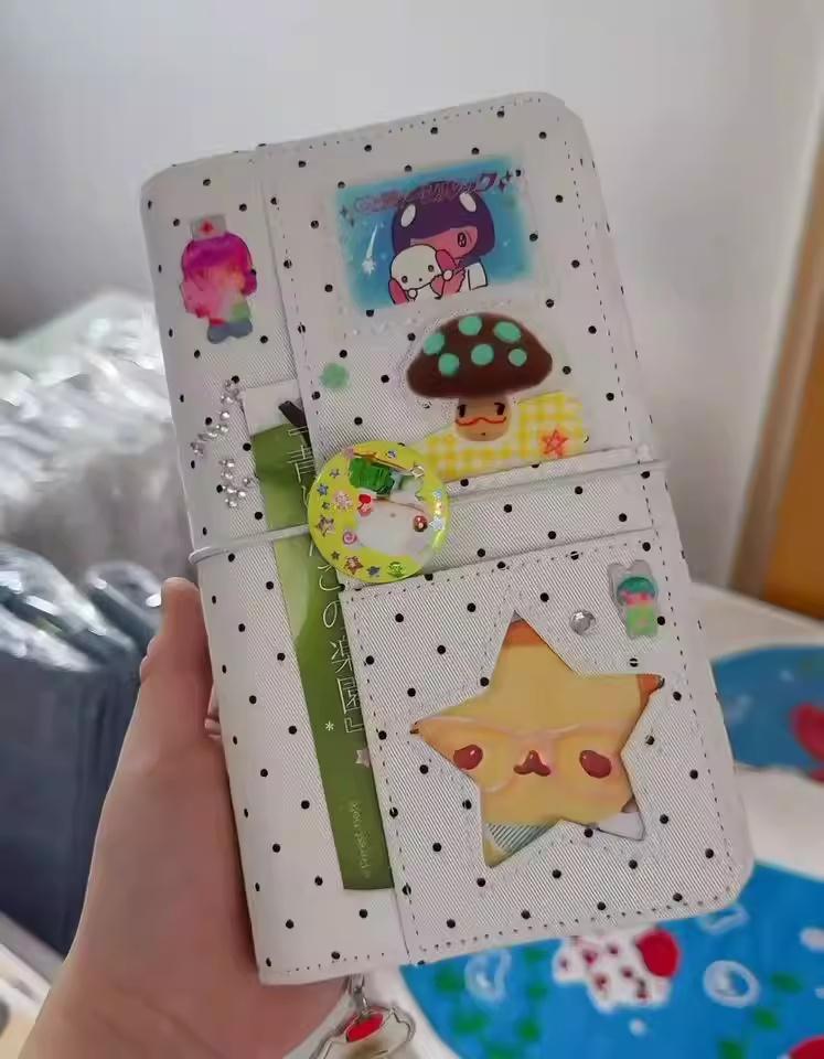 A6 Retro White Polka Dots With 45 Sheets Inner Page DIY PU Clip-on Notebook Loose Leaf Notebook
