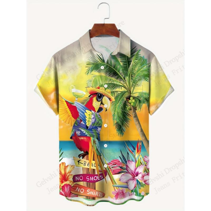 Camisa Hawaiana de Verano para Hombre Moda Loro Mar 3D Estampado Camisa Manga Corta Casual Camisas de Playa Blusa de Vacaciones Aloha