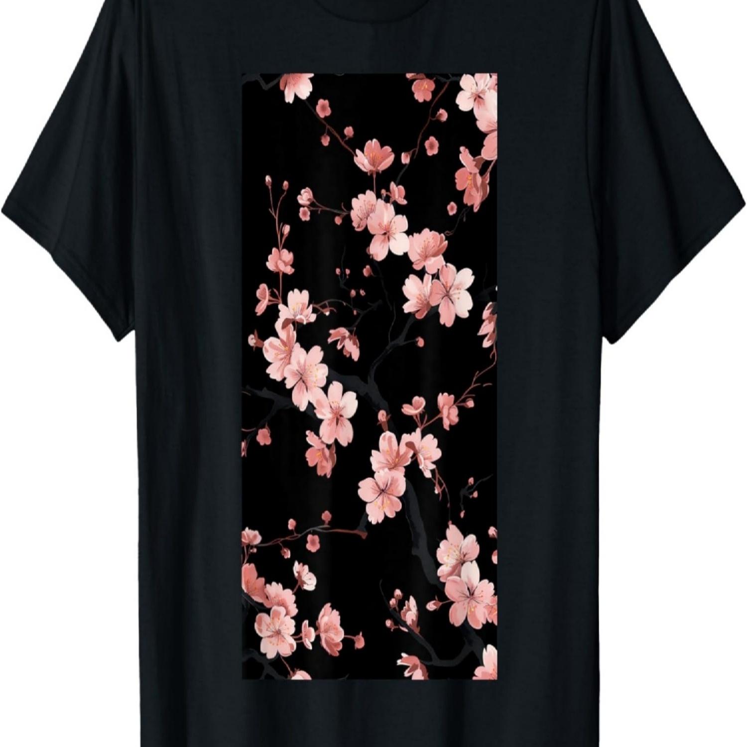 Minimalist Sakura Cherry Blossom Pattern Floral T-Shirt S