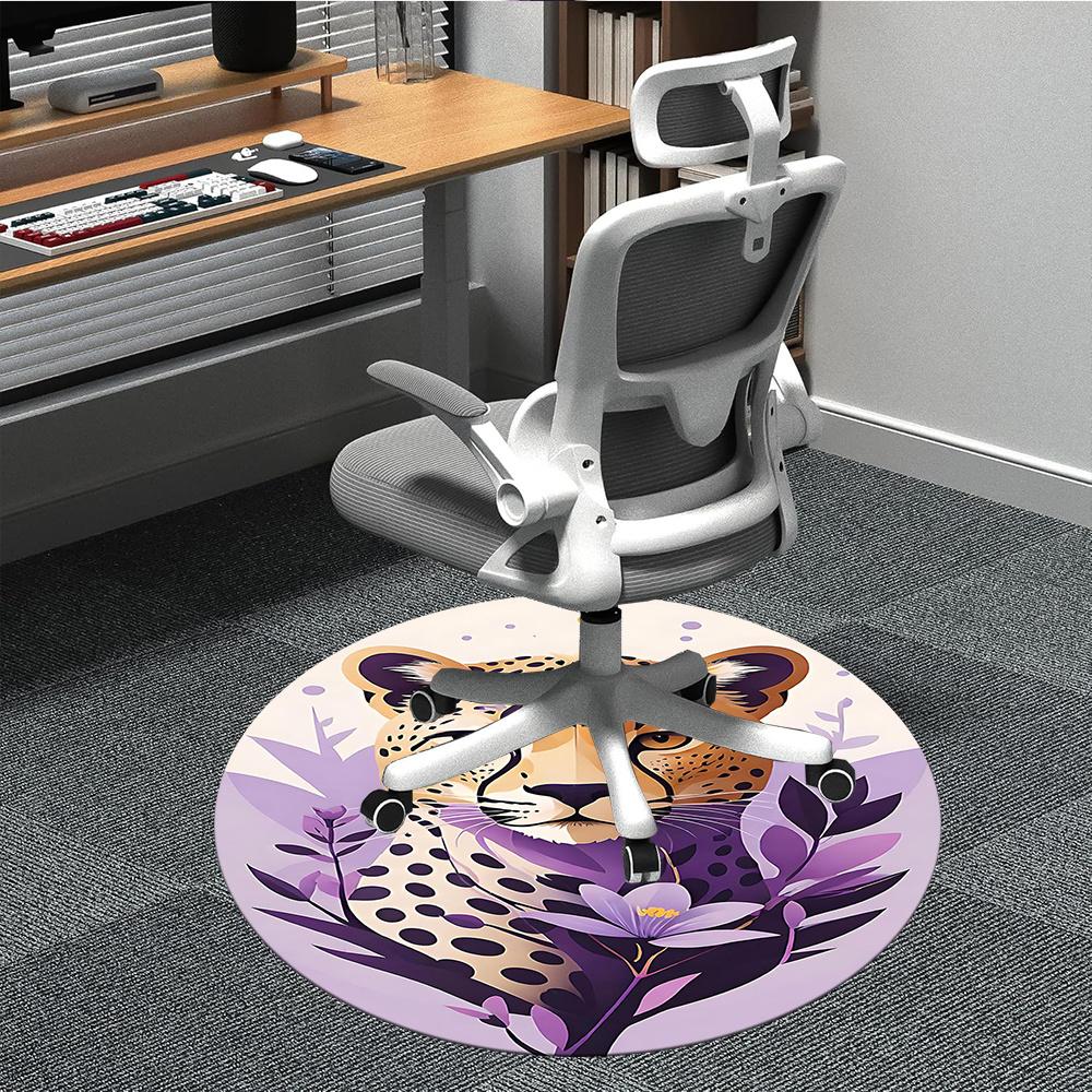 

1pcCheetah Floral Office Round Area Rug, Indoor Mat Suitable ForOffice, Under Office Chairs Bedroom Living Room Home Decor, Room Deco 085 80cm by 80cm