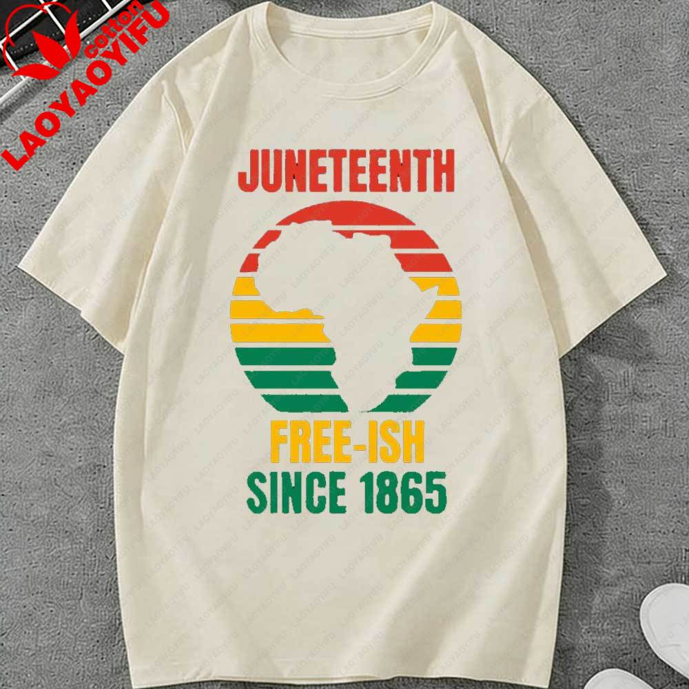 Juneteenth Freeish Since 1865 Africa Map Retro Sunset Graphic TShirt African American Pride Casual Tee Cotton Top Gift Apparel
