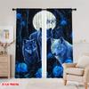 2pcs,2D plane printing Minimalist Curtains Lunar Wolfsong 100% Polyester (without rod) Outdoor Decorations Perfect for Bedroom