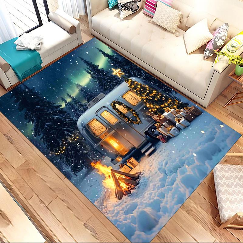 Camping Christmas Crystal Velvet Chair Mat Area Rug - Non-Slip, Floor Mat, Office Desk Chair Rugs, Bedroom Decor.Christmas Gift-1106009