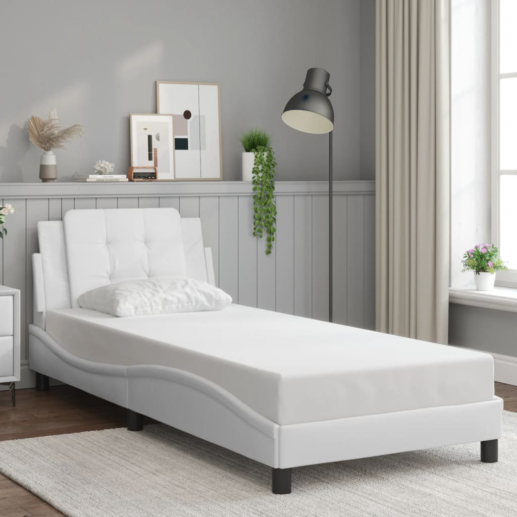 Vidaxl Bed Frame With LED, White, 90X200 Cm, Faux Leather