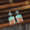 Vintage Western Silver Color Geometry Square Desert Cactus Dispensing Dangle Earrings for Women Accessories