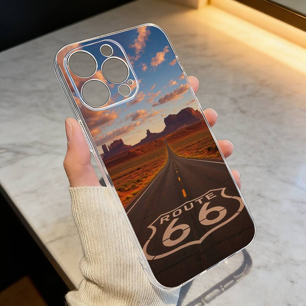A-American R-Route 66 Phone Case Transparent Silicone Soft For iPhone 17 16 15 14 13 12 11 Mini Pro Max Plus