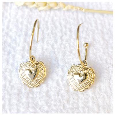[R6337] - Gold 'Cléopatra' Steel Designer Hoop Earrings - 15 Mm - 14 Mm (heart)