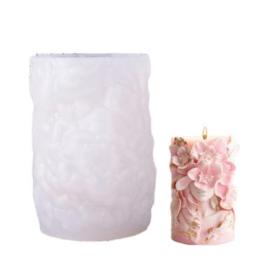 Flower Cylinder Candle Mold Floral Goddess Pillar Candle Silicone Molds for DIY Soap Candle Making Resin Casting Aromatherapy Candle Gypsum Clay Craft