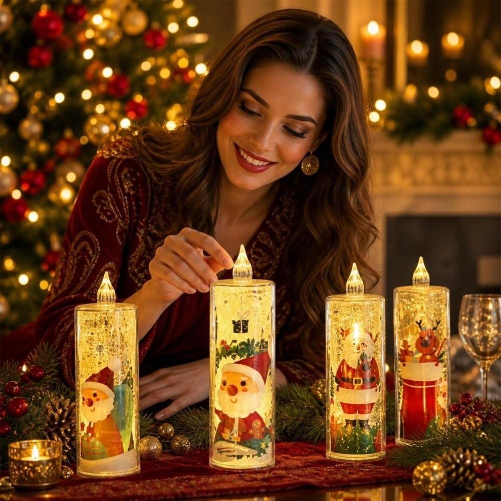 4pcs Santa Claus LED Candle Light Set Battery Powered Electronic Candle Set  Home Decor