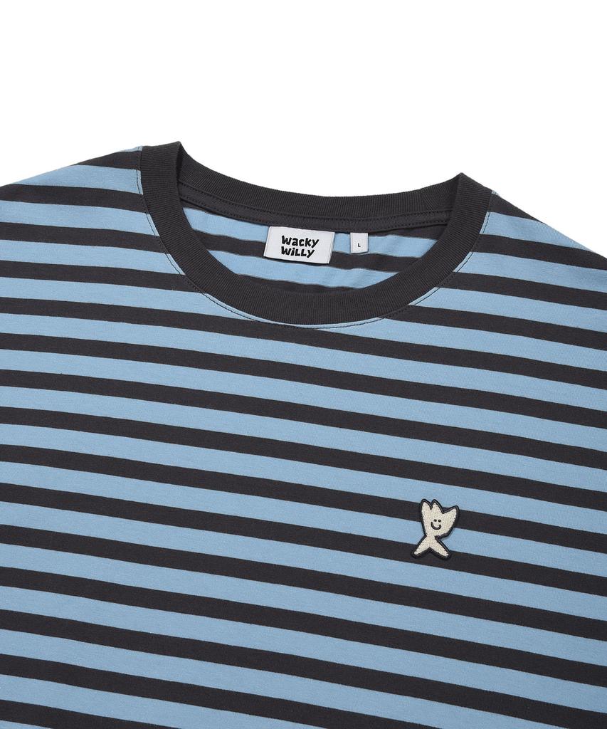 WACKY WILLY Basic Striped Short Sleeve T-Shirt Light Blue