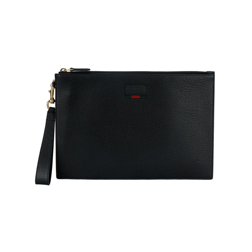Gucci Logo Tessuto Rosso e Verde Semplice Classica Borsa da Lavoro in Pelle Pochette Borse da Uomo Nera 428758-DJ21T-1060