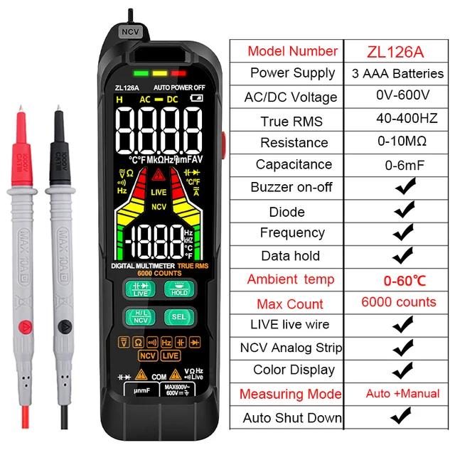 JCD USB Charge Multimetro Digital Profesional AC DC Current Voltage Detector Pen True RMS Capacitance Auto Range Multimeter