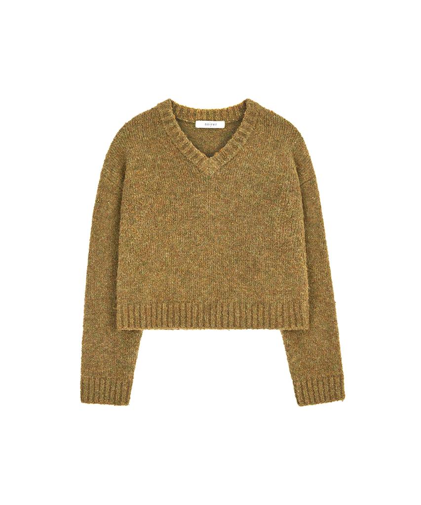NOIRER FOR WOMAN Boucle V-Neck Oversized Sweater (Orange Green)