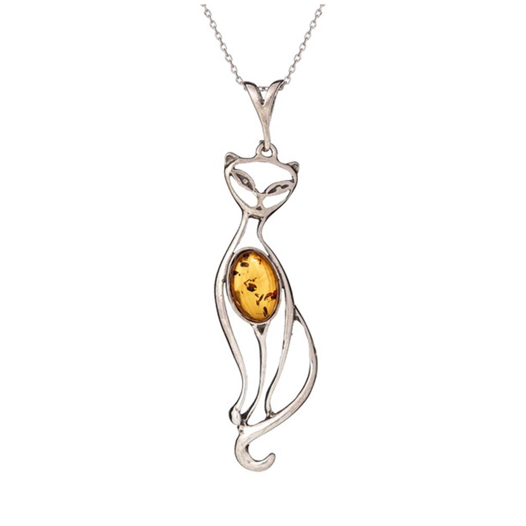 Les Trésors De Lily [R3825] - Pendentif Argent 'Chat Inspiration' ambre argenté (rhodié) - 55x15 mm