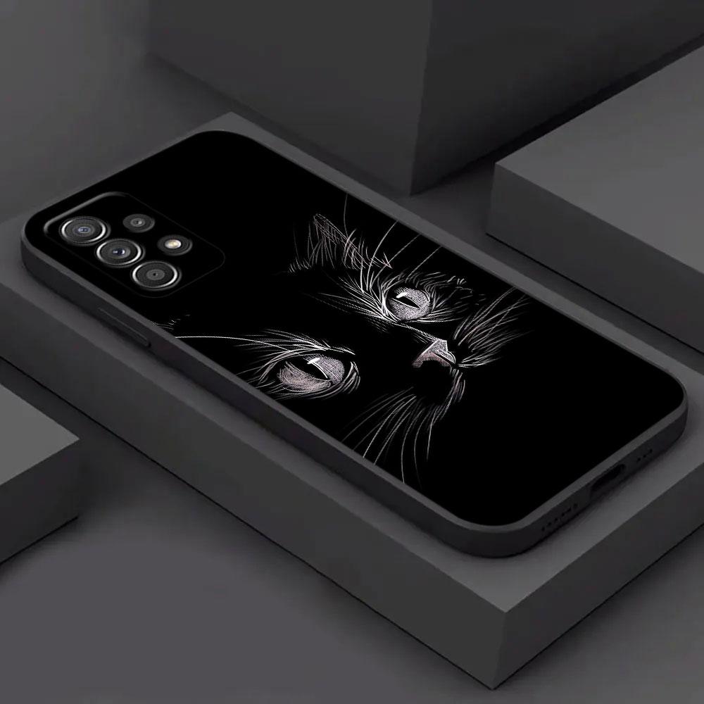 For Samsung Galaxy A56 Case A54 A52 A53 5G A36 A34 A35 A33 A32 A50 A72 A73 A26 A25 A16 Cute Black Cat Line Phone Case Soft Cover