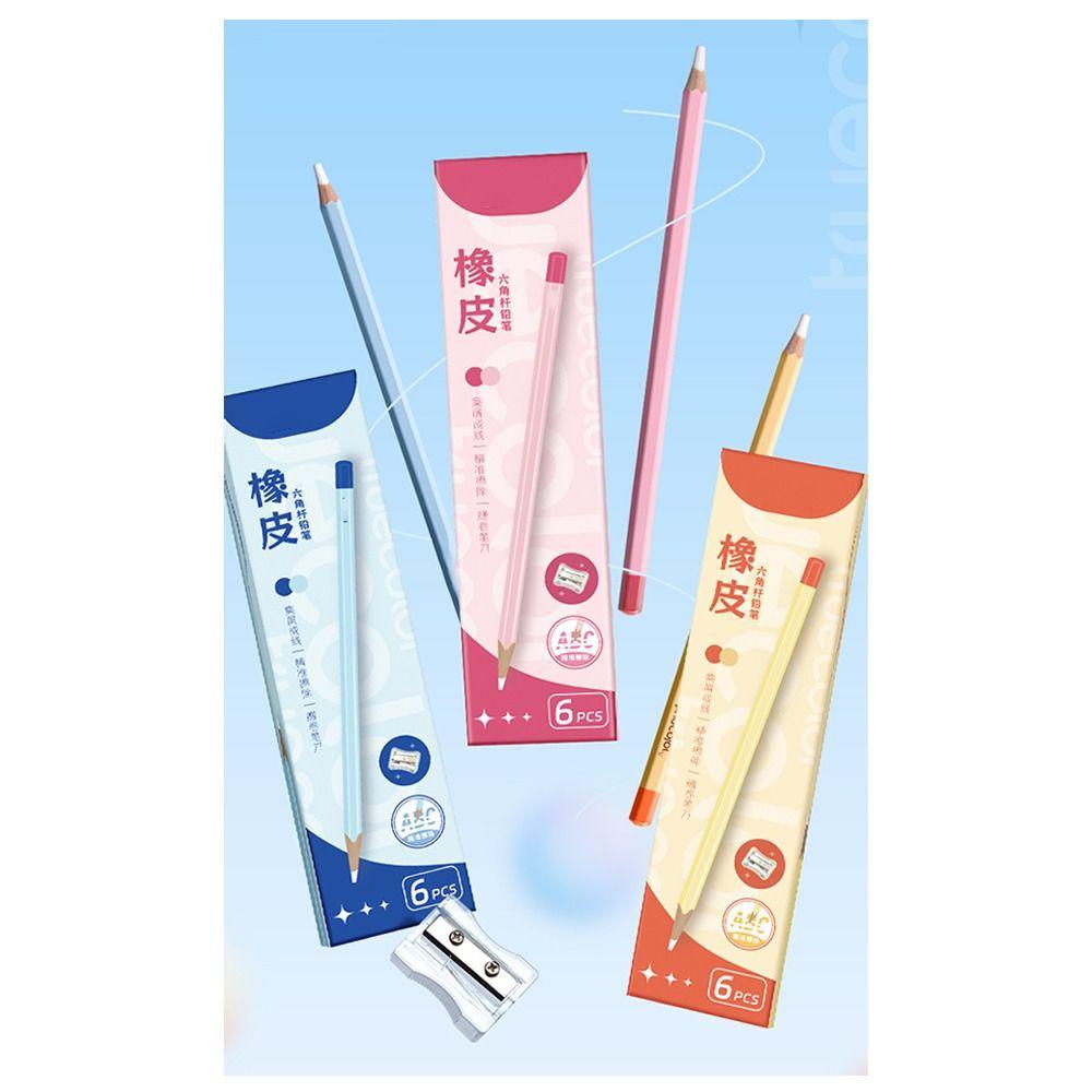 6PCS/Set Pencil Shape Eraser Without Leaving Marks Rubber Eraser Pencil Erasers  for Office School