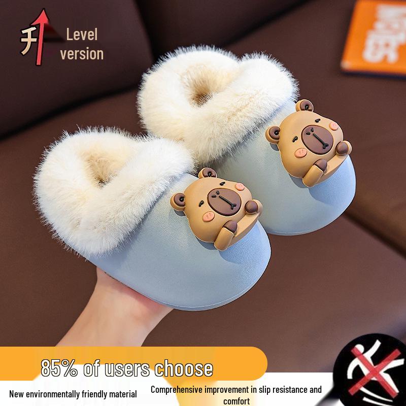 Waterproof Winter Cotton Slippers for Kids with Detachable Covers – Warm Indoor Home Shoes for Boys, Girls, and Babies