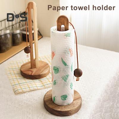 Kitchen Countertop Paper Towel Holder with Anti-Slip Weighted Wooden Base Easy To Install Standing Paper Towel Roll Stand