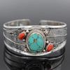 Vintage Turquoise and Orange Oval Adjustable Statement Bangle Bracelet