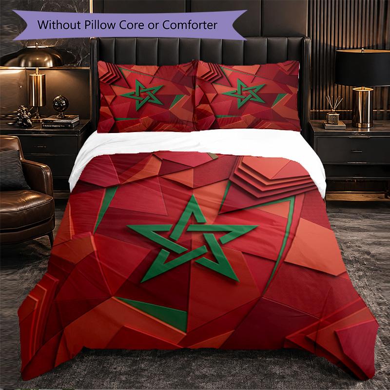 Morocco Football Pattern 3 Pieces Bedding Set Soft Microfiber Duvet Cover with Pillow Cases for Bedroom
