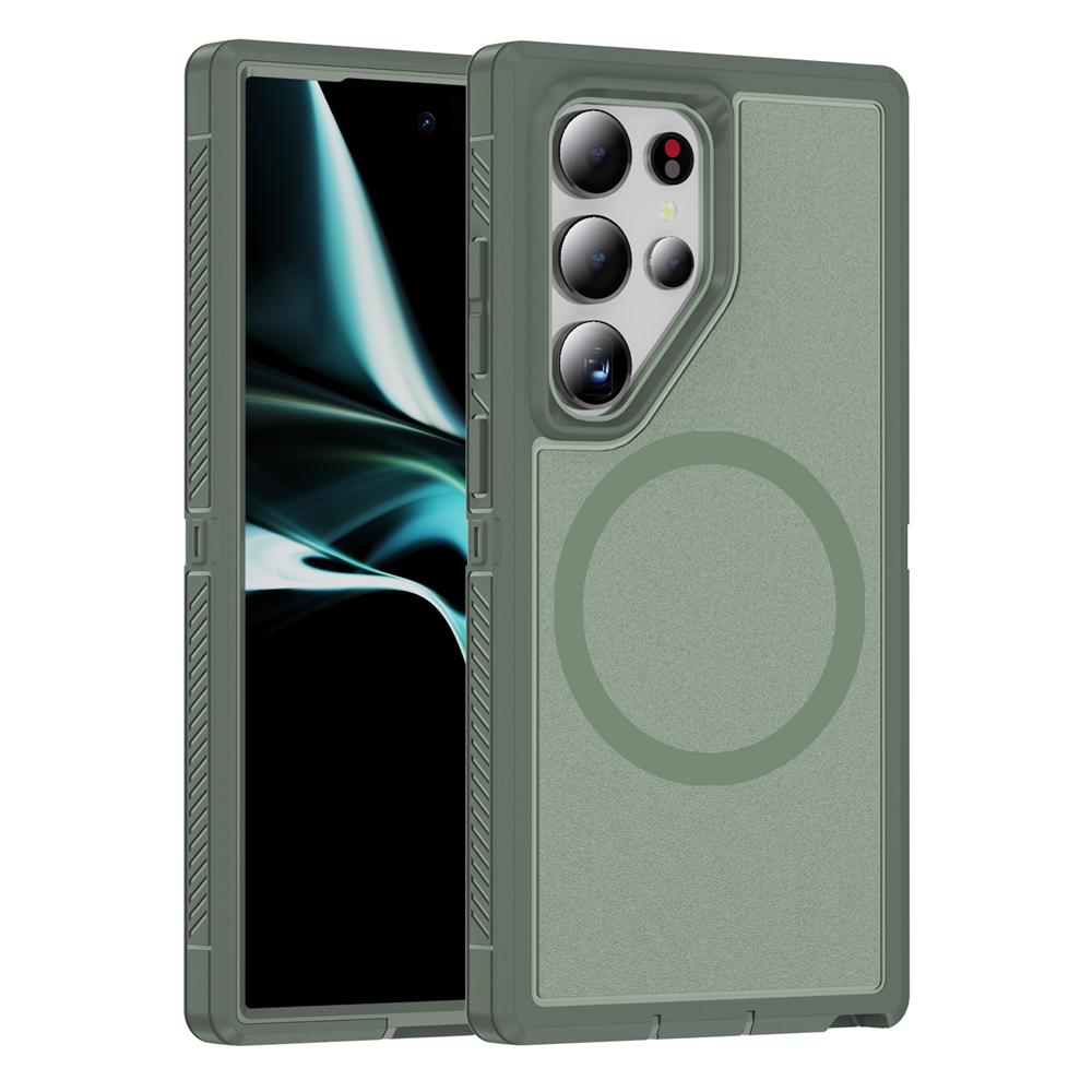 Pour Magsafe Étui Magnétique Blindé Mat Pour Samsung S24 S22 S23 S25 Ultra S24 Plus S23 FE Côté Design à Rayures Antidérapantes Coque Arrière For Galaxy S22Ultra