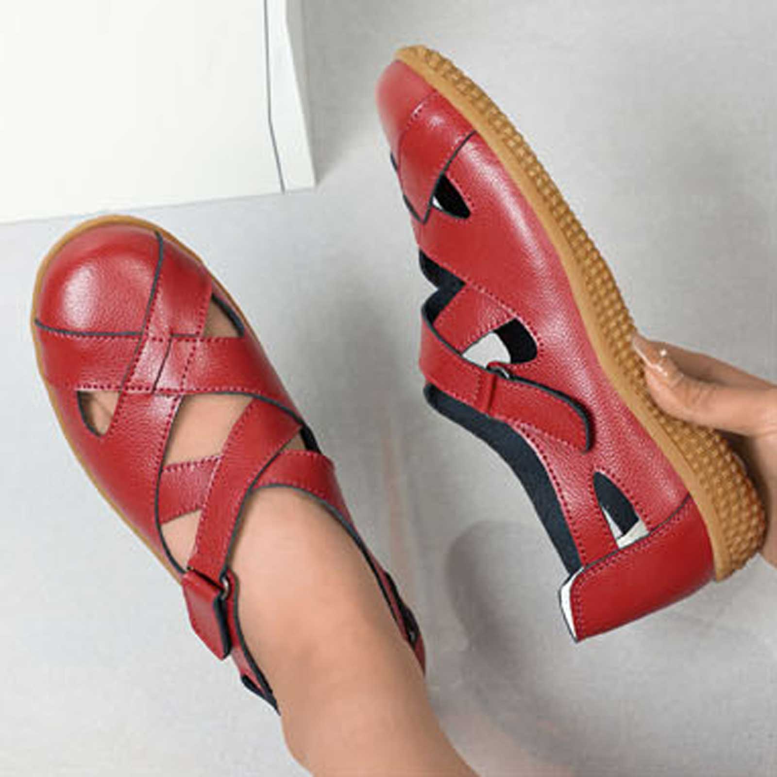 

Women s Sandals Leather Handmade Ladies Shoe Leather Sandals Women Flats Beach Shoes Retro Mother Shoes 36