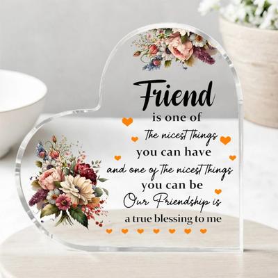 2D Flat Acrylic Heart Desktop Decoration Plaque, Floral Design, Home Decor Plaque Hanging Wall Art Decorative Garden Decoration for Room Door Signs Ha