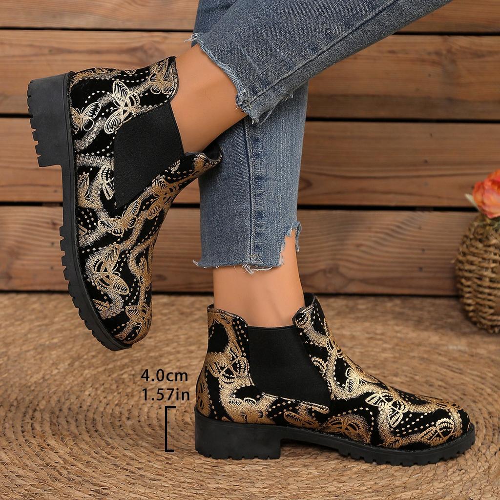 Large Size Printed Martin Boots for Women's Autumn and Winter New European and American Style Chelsea Boots for Women