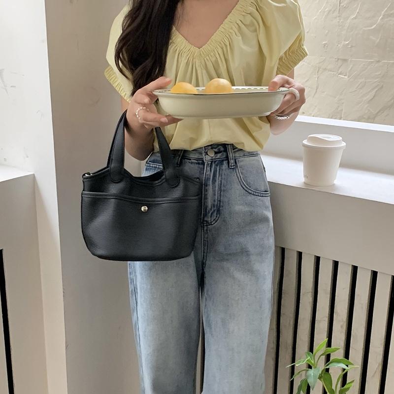IELGY fashion simple soft leather texture shoulder bucket bag women