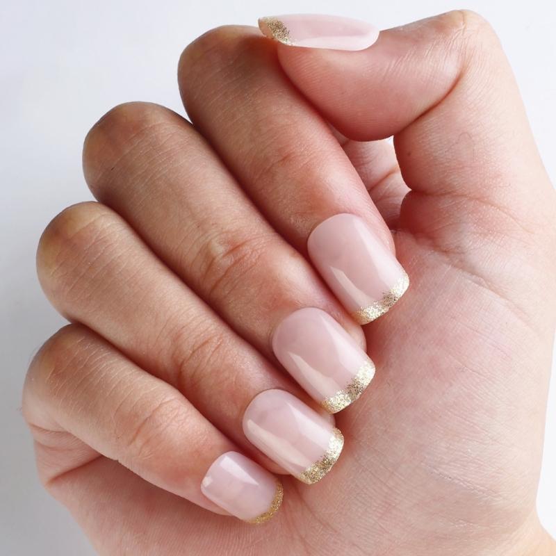 

24 Pcs French Tip Press On Nail Short Square False Nail Reusable Acrylic Nail Glossy Full Cover Stick On Nail 1