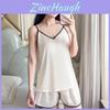 Ladies Silk Sleepwear Set With Vneck Sleeveless Pajamas And Shorts For Home And Lounge