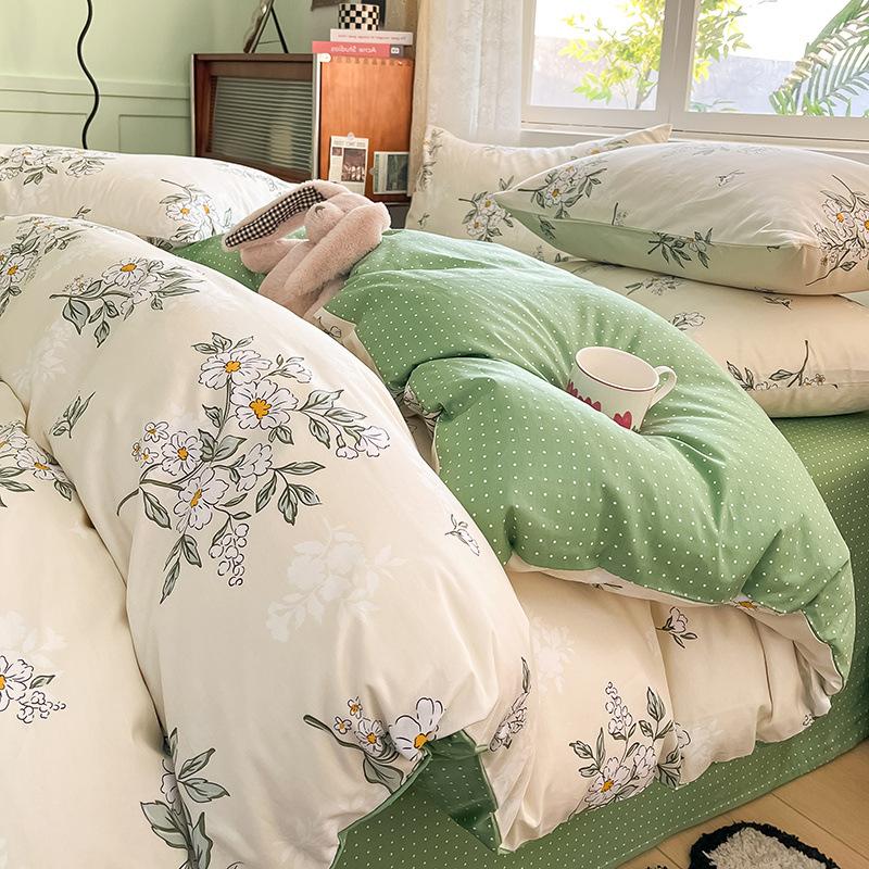 Set din patru piese din bumbac, pat din bumbac pur, husă de pilota, cearșaf de pat, set din trei piese pentru dormitor, lenjerie de pat