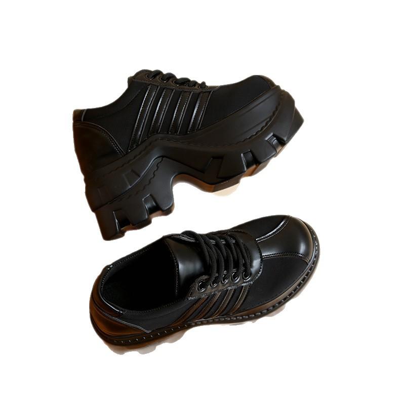 Big Head Platform Shoes Black Striped Punk Heightening Muffin Shoes Lace-up Casual Shoes Super Fire Soft Shoes Women