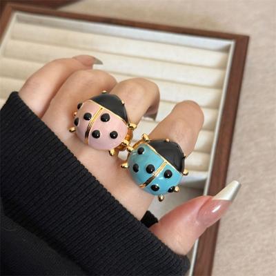 Coccinella Septempunctata Ladybug Drip Oil Ring Insect Chunky Enamel Ring Painting Ring  Friend