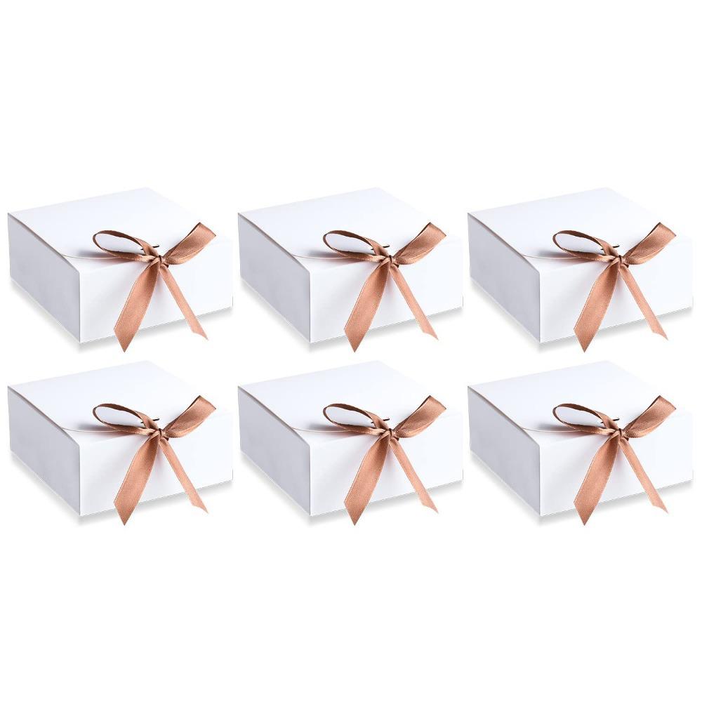 6pcs Black Gift Boxes with Lid Treat Boxes with Champagne Wrap Ribbons and Lid Rectangle Gift Packing Box for Wedding Party Bridesmaid Proposals