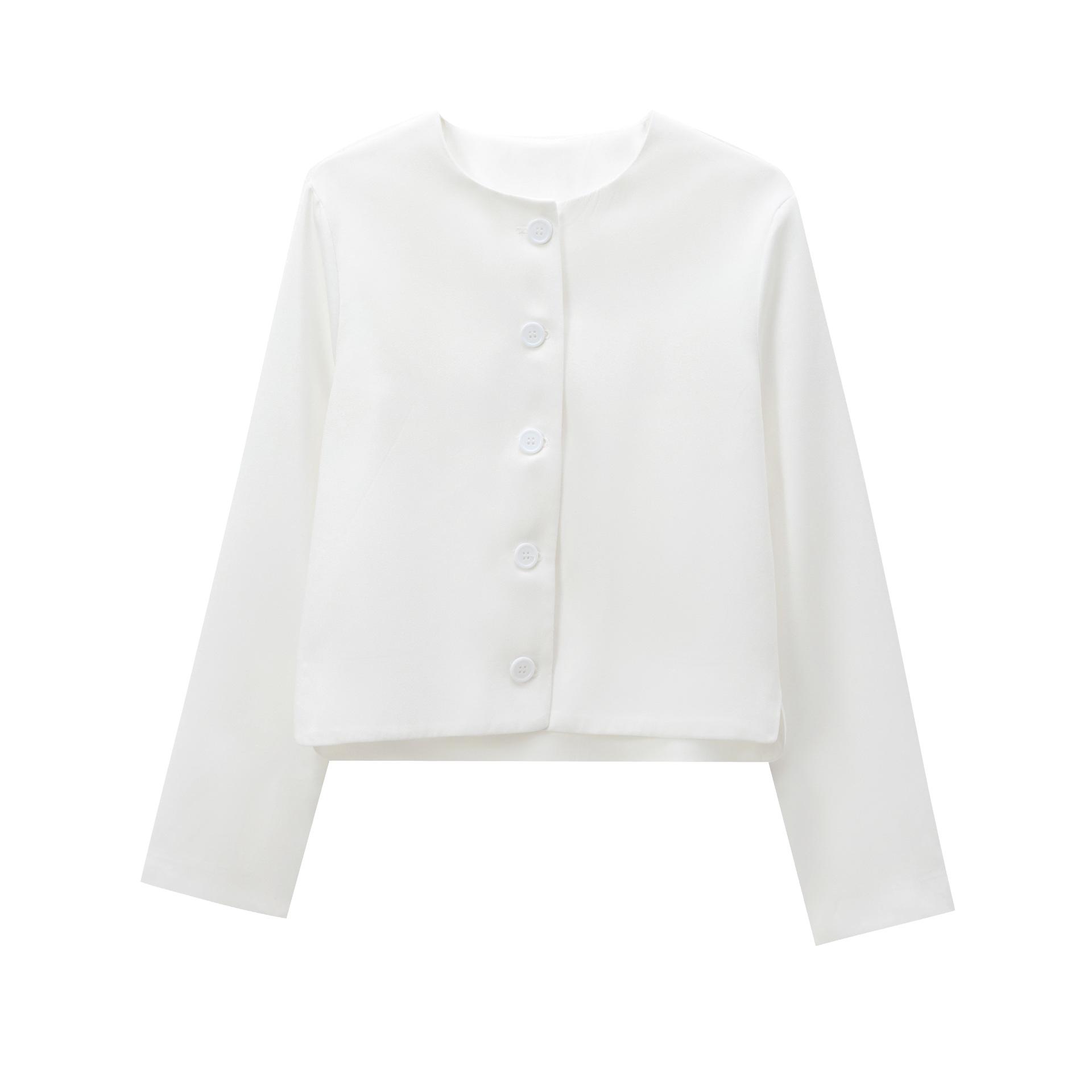 

Женское пальто на пуговицах в европейском и американском стиле - Однотонное, с круглым вырезом, модный нишевый дизайн Small белый