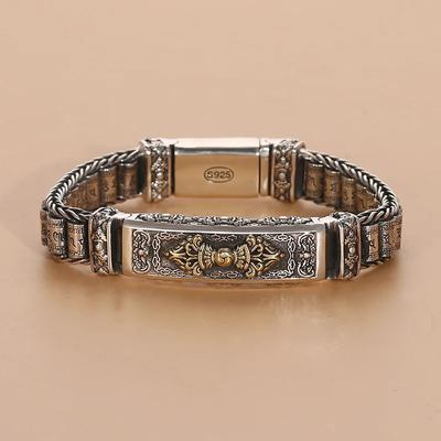 Buddhastone Silver Color Vajra Pestle Road Pass Turning Prayer Wheel Handmade Creative Bracelet Men Personality Retro