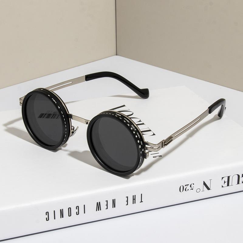 Gepolariseerde Ronde Zonnebril ND9 Verstelbare Dimming Zonnebril Heren Dames Retro Punk Heren Visbril Buitenzonwering UV400