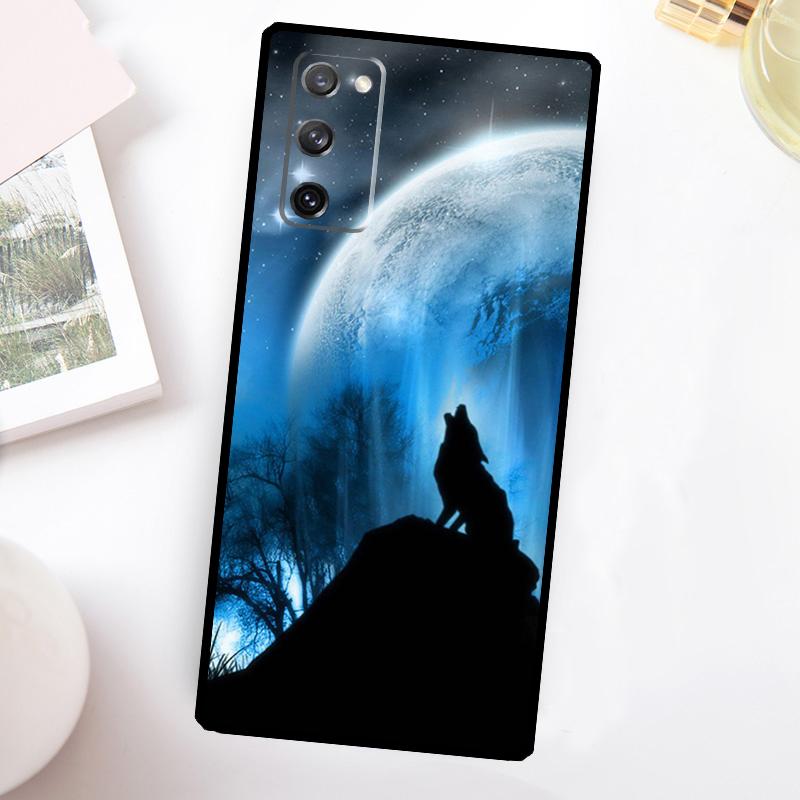 Moon Roaring Wolf Case For Samsung Galaxy S24 Ultra S21 S22 S23 Plus S20 FE S8 S9 S10 Note 10 20 Ultra Cover