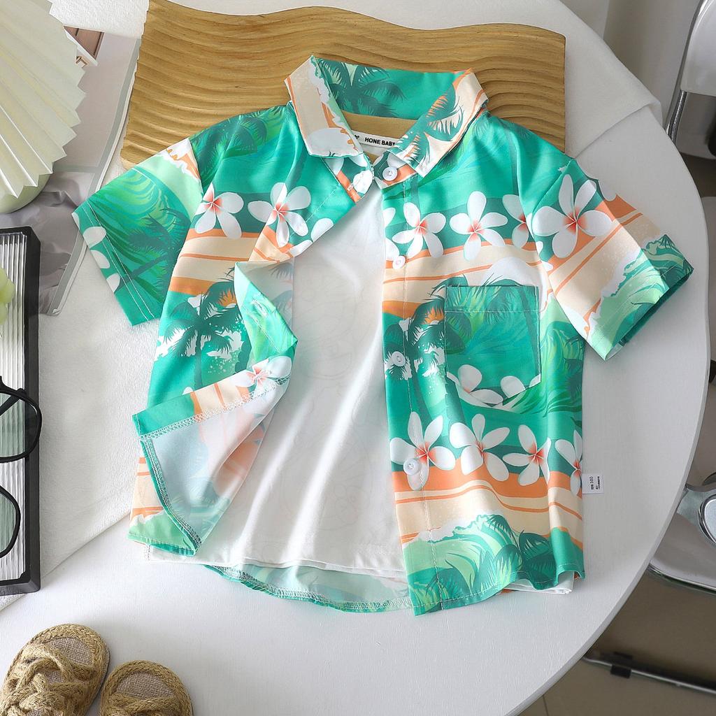 Boys' Beach Vacation Style Shirt - Summer Children's Stylish Loose Short-Sleeved Shirt