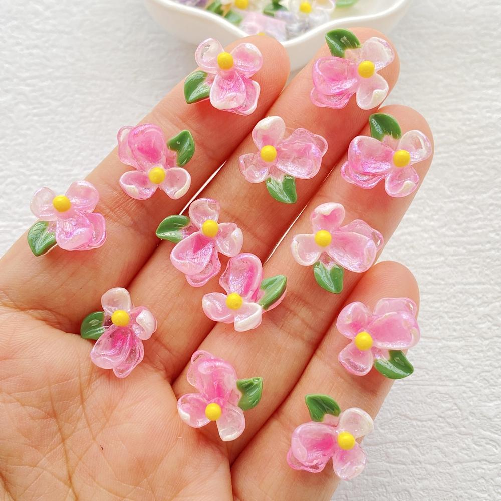 50Pcs Cute Cartoon Mini Colorful and Shiny Flowers Nail Art Resin Designer Charms DIY Craft For Nail 3D Decorations Jewelry