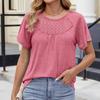 Women's Loose Casual Round Neck Solid Color Pleated Short Sleeved Top Short Sleeved Top