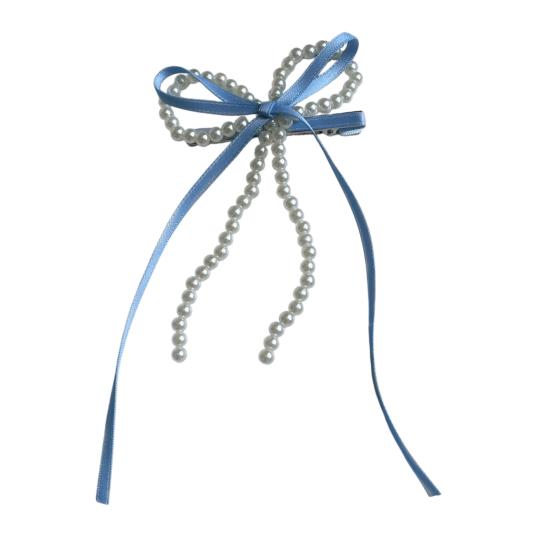 

Заколка для волос Имитация жемчуга Бант Декор Зажим для волос Задняя часть головы Декоративная заколка для волос Устойчивая к выцветанию Заколка для волос синий