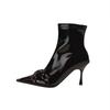 Damen Stiefeletten mit hohem Absatz, spitzer Zehenpartie, dünnem Absatz und Seitenreißverschluss, 2025 neu, Herbst und Winter, Premium Dünne Stiefel aus schwarzem Lackleder