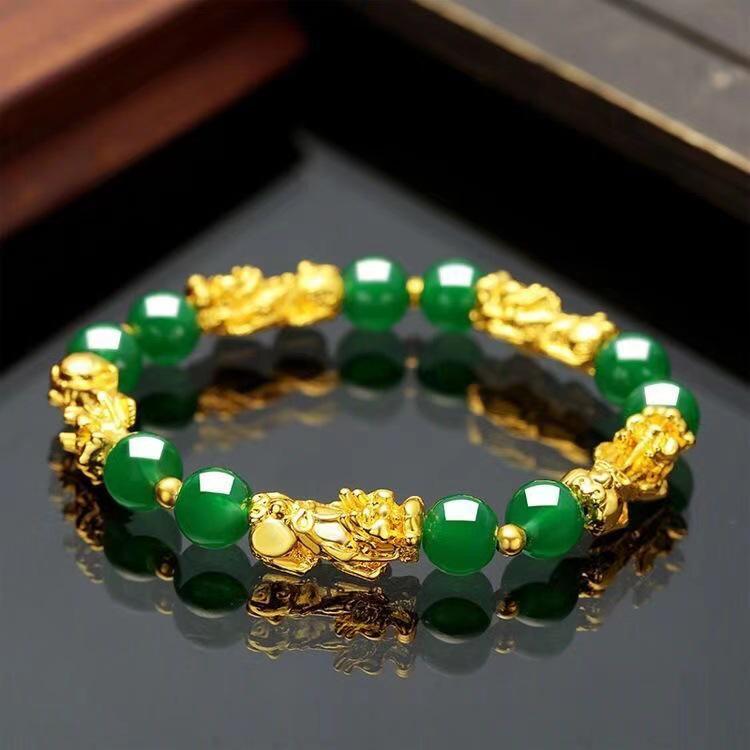 Gold-Plated Alloy Pixiu Couple Bracelets for Men & Women - Exquisite Buddhist Bead Jewelry Gifts