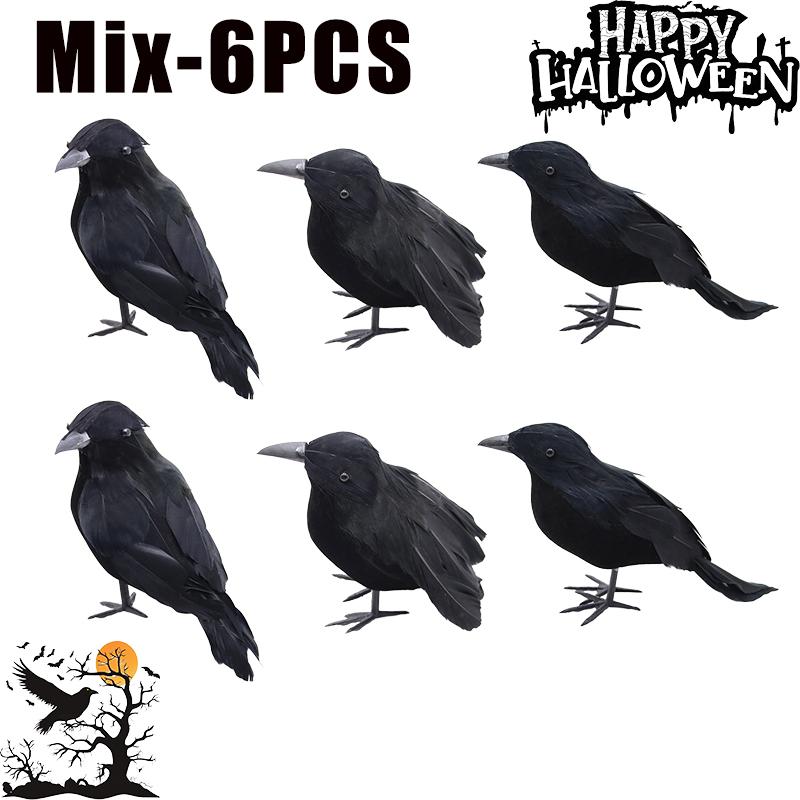 Spooky Halloween Black Crow Feather Decor Set Scary Ravens for Outdoor Garden Party Decoration Creepy Bird Themed Ornaments